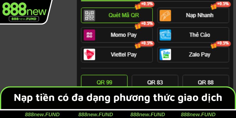 Nạp tiền 888NEW có đa dạng phương thức giao dịch